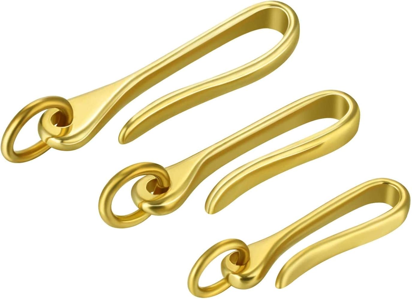 Hotop 3 Pcs Fish Hook Keychain Belt Clip Key Rings Solid Brass