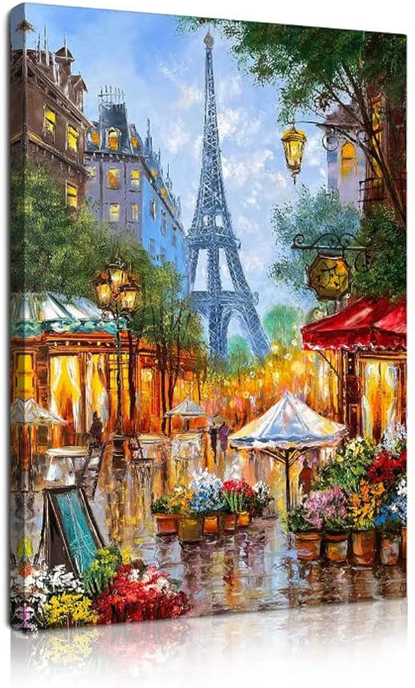 Amazon.co.jp: 風景 油絵 アートパネル 飾り絵 エッフェル塔 新鮮な花