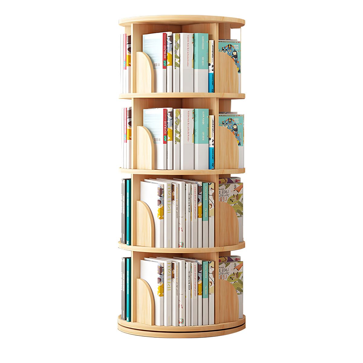 Amazon｜Yumcute 本棚 回転式本棚 【天然木】 4段 大容量 スリム