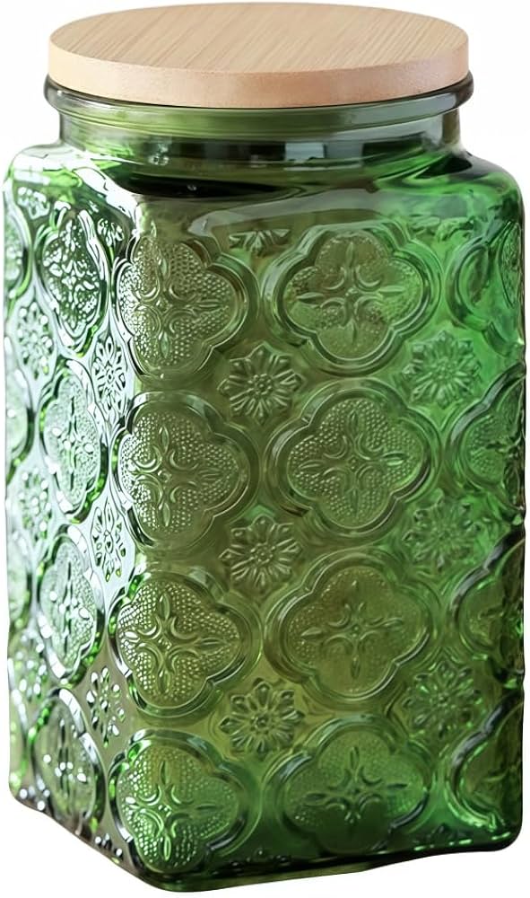 Amazon｜ANSQU グリーンガラスキャニスター 34オンス 四角いガラス