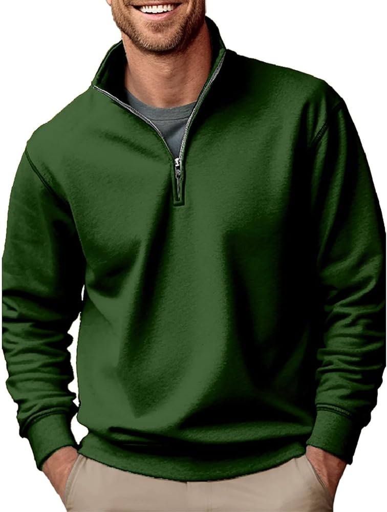 Mens Casual Sweatshirt Stand Collar Zipper Long Sleeve Pullover