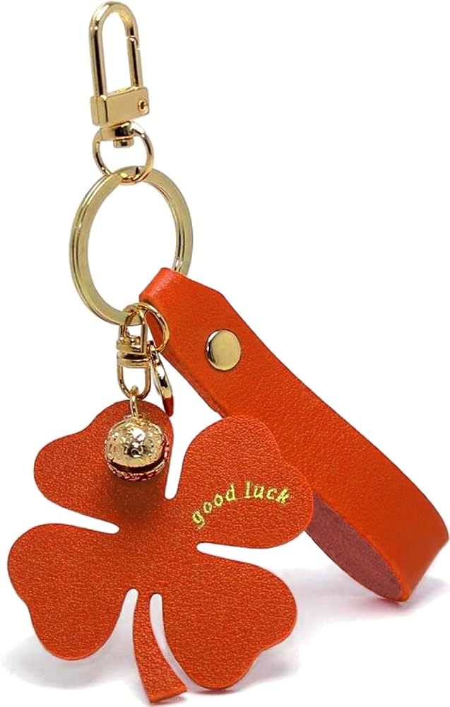 Amazon.co.jp: 四つ葉のクローバー キーホルダー オレンジ 花 鈴 革