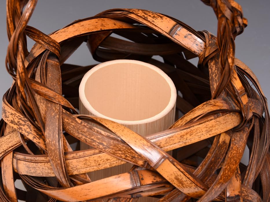 Amazon.co.jp: 一竹斉（造）竹編み手付き花籠おとし付き篭高さ39