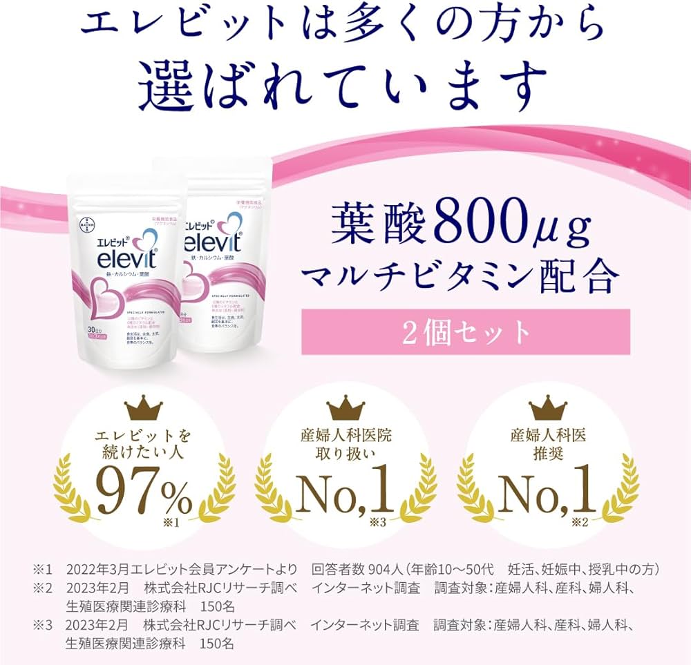 Amazon | 【公式】 エレビット 葉酸 サプリ 90粒×2袋 60日分【妊活