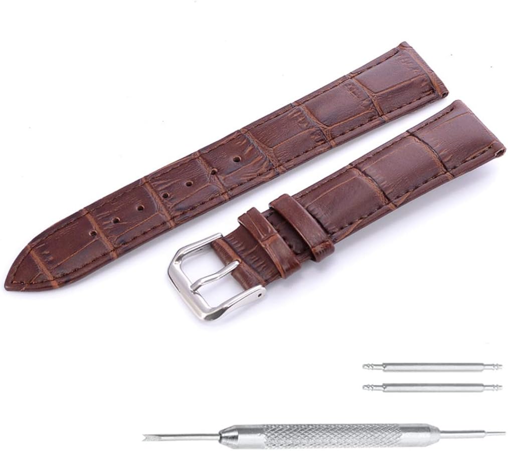 Amazon | 【本革製 クロコダイル型押し ダークブラウン 16mm】時計