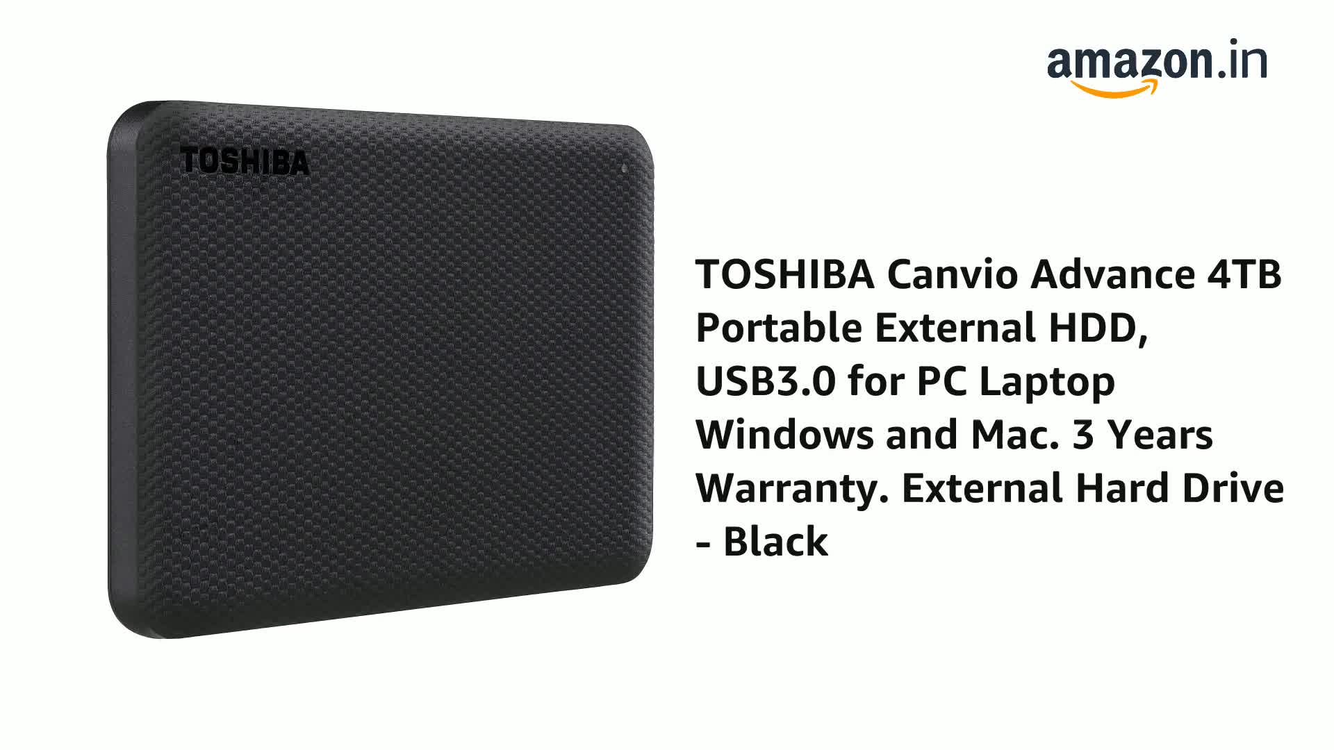 Toshiba Canvio Advance 4TB Portable External HDD, USB3.0 for PC