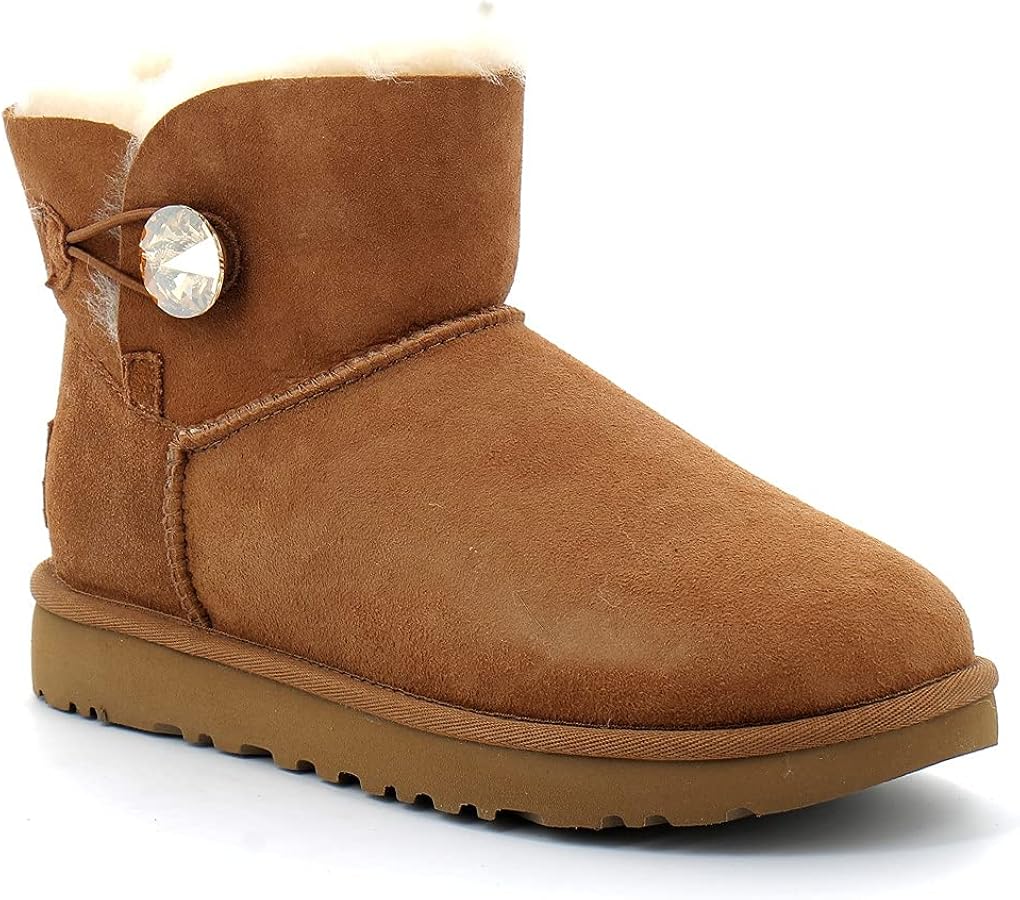 UGG Women's Mini Bailey Button Bling Winter Boot, Chestnut Gold, 8