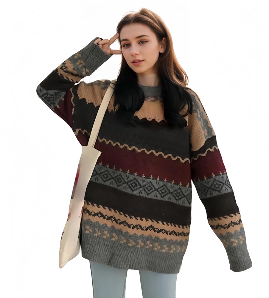 Amazon.com: Ponitrack Striped Sweater Women Knit Baggy Grandpa