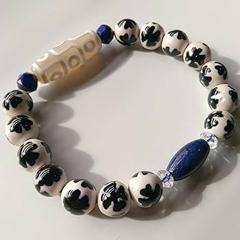 Amazon.co.jp: 九眼天珠×四葉天珠(クローバー天珠)×ラピスラズリ