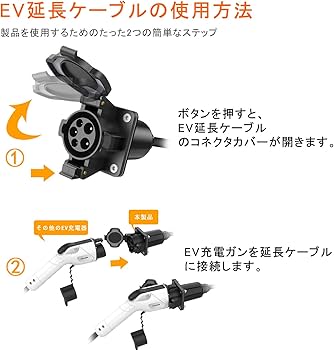 Amazon.co.jp: 100-240V 電気自動車充電器延長ケーブル、16A 6M EV充電