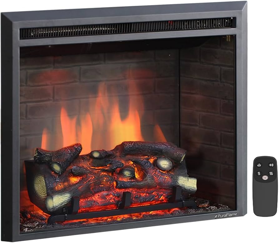 Amazon.com: PuraFlame 西式電動壁爐內膽，附遙控器，黑色: 居家與廚房