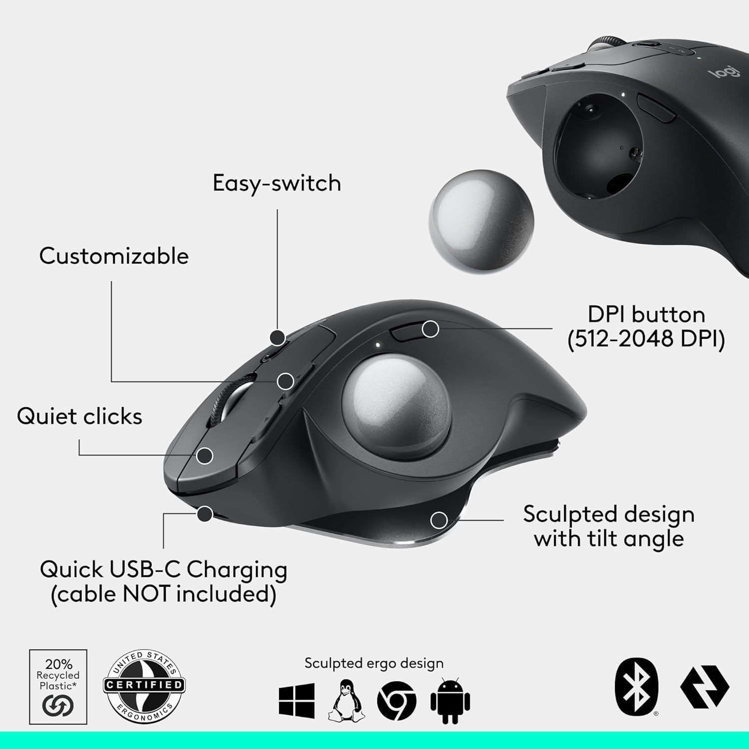 Amazon | Logitech MX Ergo S ワイヤレストラックボールマウス 2.4dpi