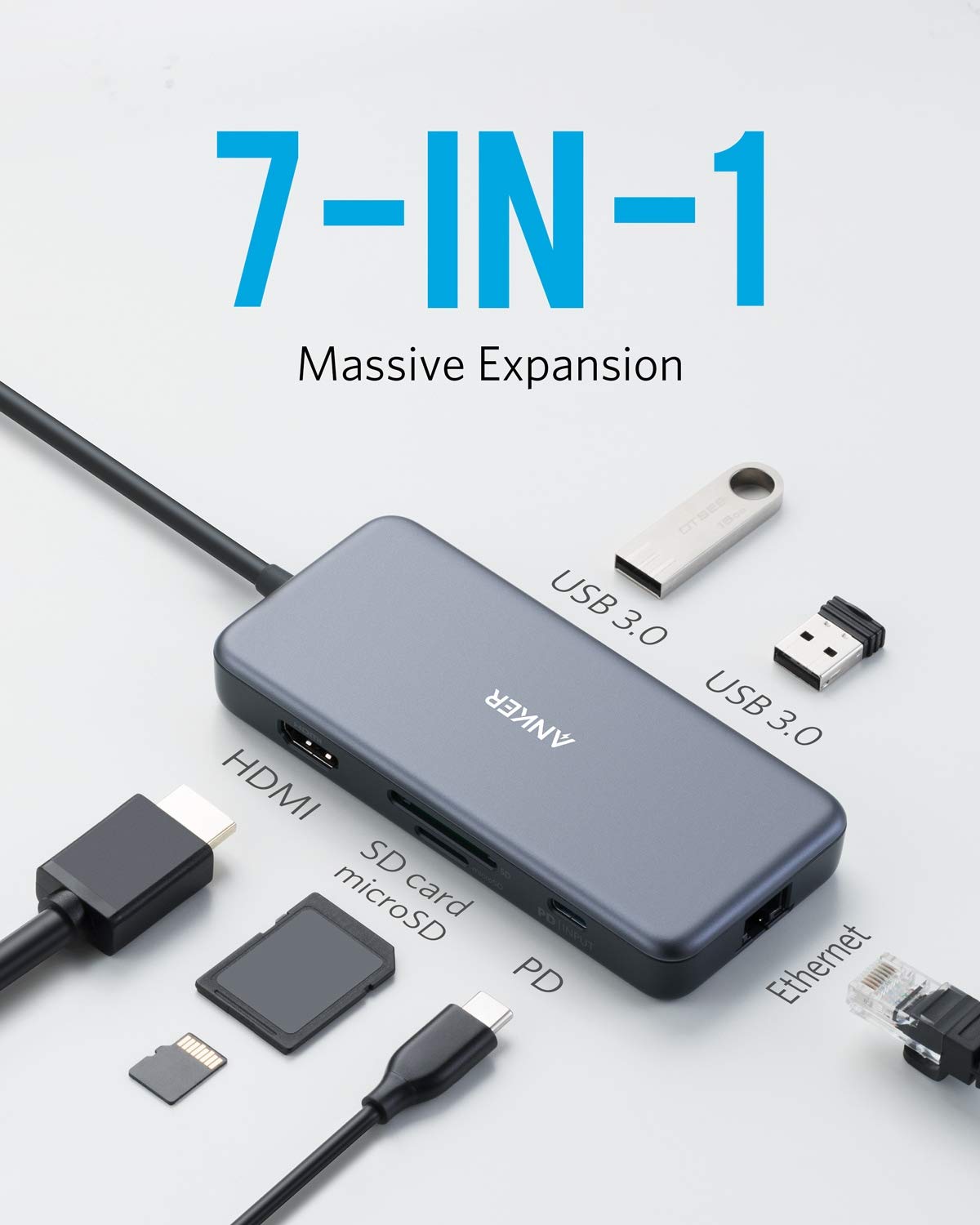 Amazon.com: Anker USB C Hub, 7-in-1 USB C Adapter, with 4K HDMI