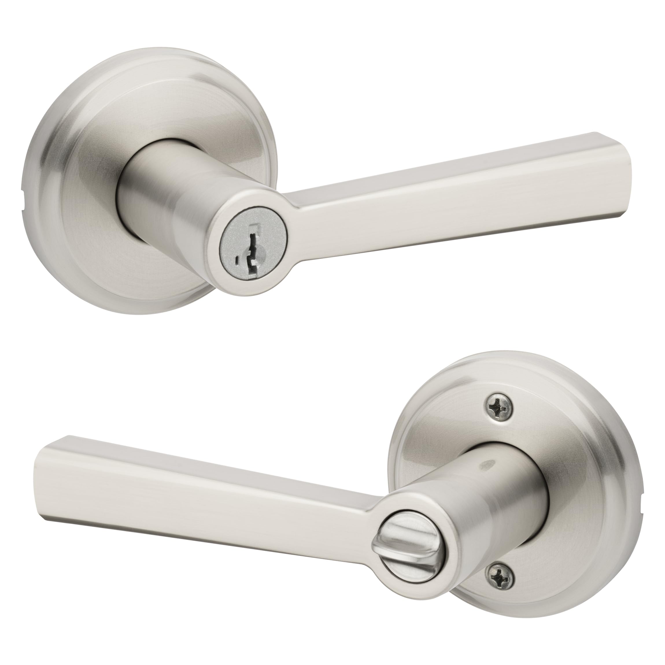 Kwikset Trafford Entry Door Handle with Lock and Key, Secure Keyed