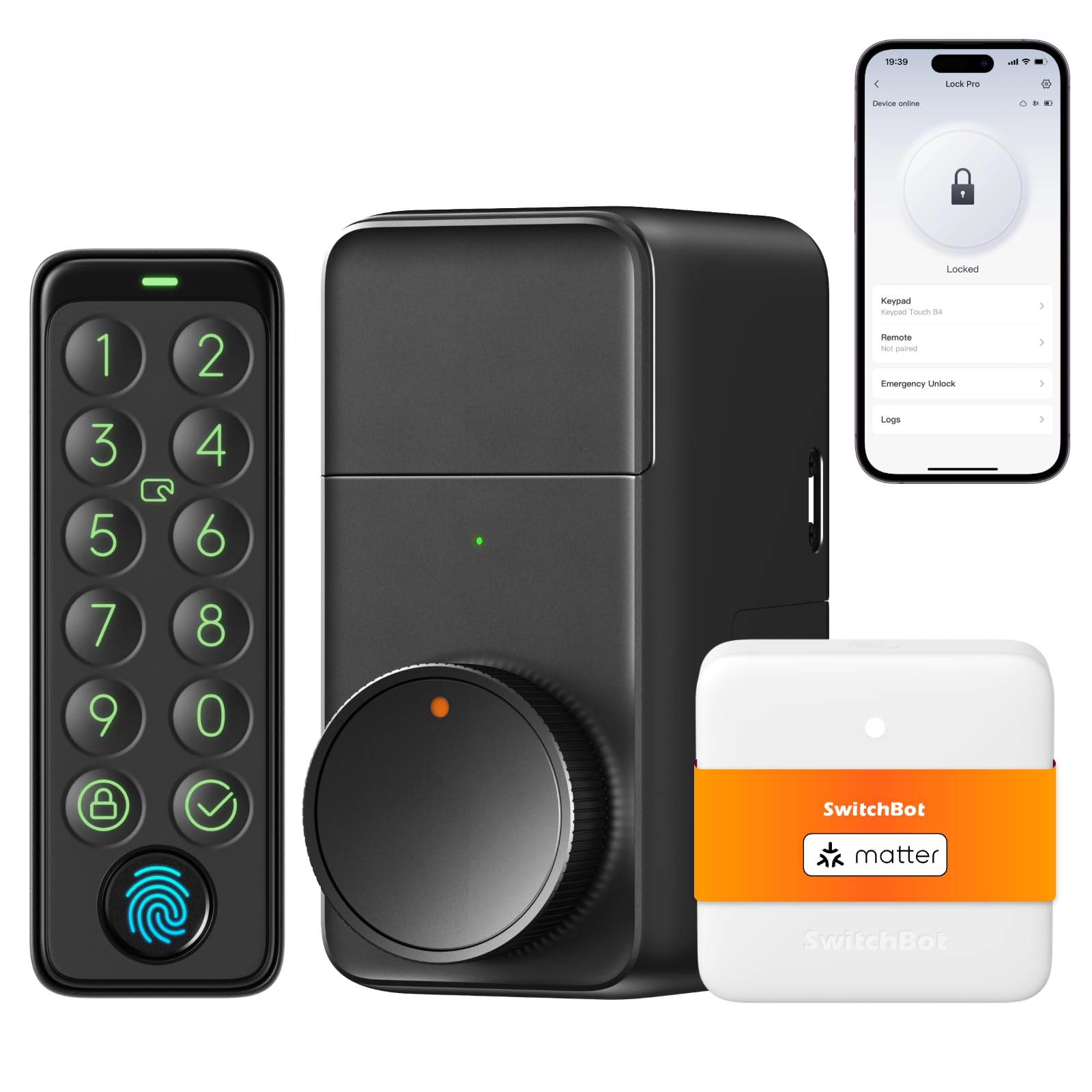 SwitchBot Smart Lock Pro Bundle: Lock+Keypad Touch+Hub Mini Matter