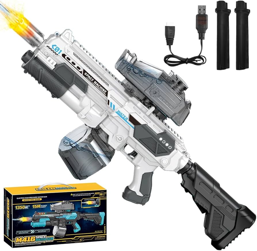 Amazon | 水鉄砲 電動 最強 【クールなLED噴火効果&バッテリー2個