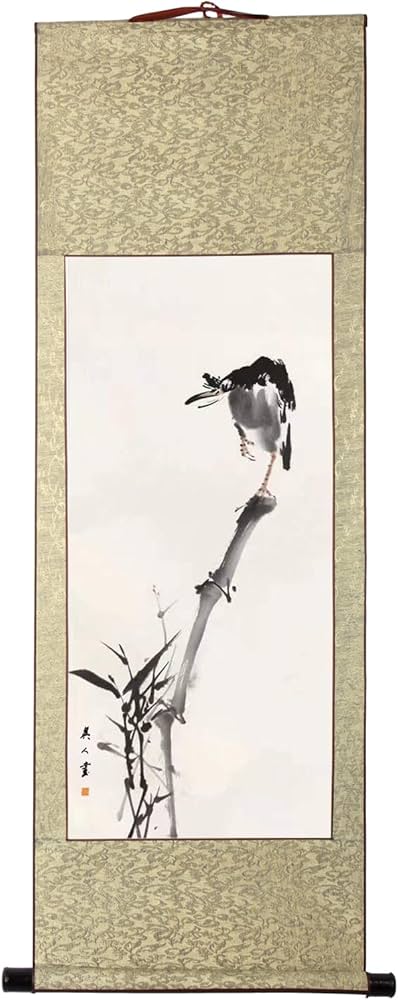 唐寅 花鳥図 掛け軸 四尺 手描き 中国美術 絵画 書画 花鳥 インテリア