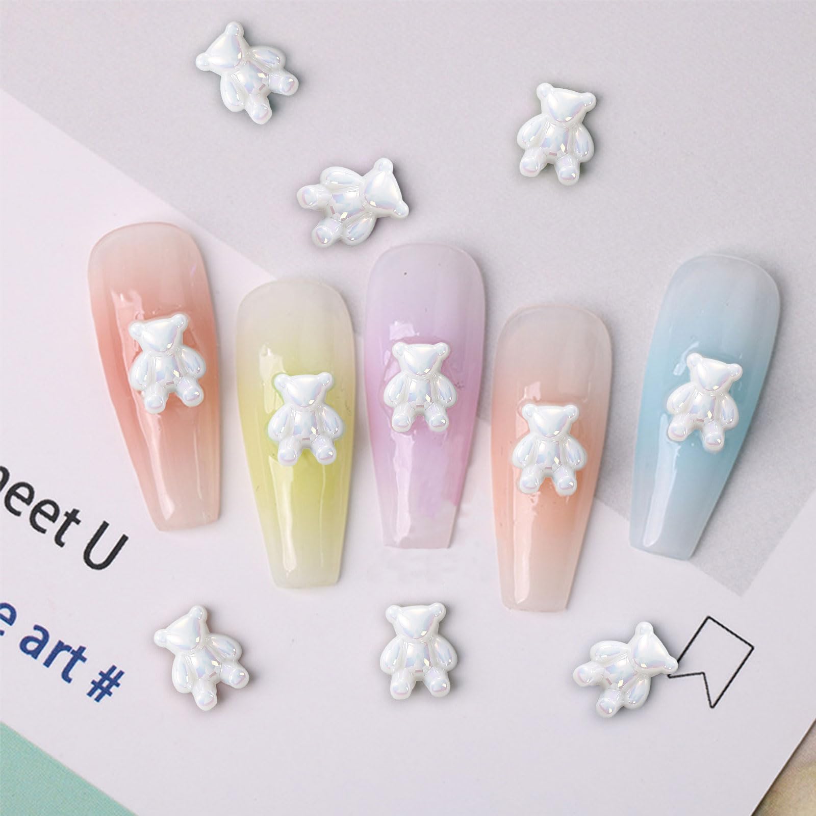 Amazon | ネイルパーツ クマ 30個セット 3D 立体 可愛い 白 ホワイト