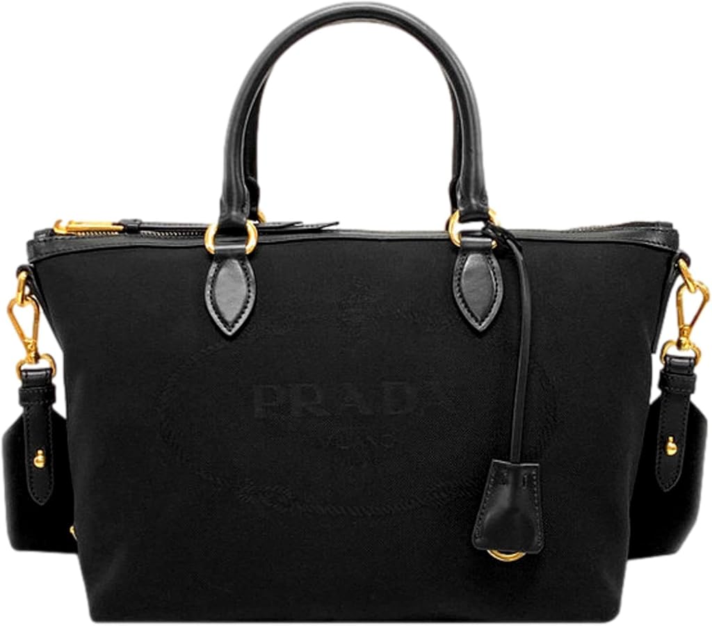 Amazon.com: Prada Black Logo Jacquard Canvas Satchel Crossbody Bag
