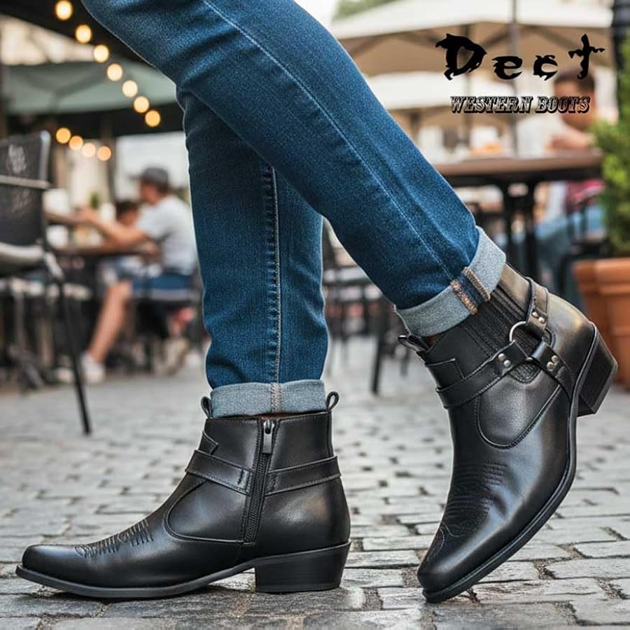 Amazon | [デクト] ショート ウエスタンブーツ メンズ リングブーツ