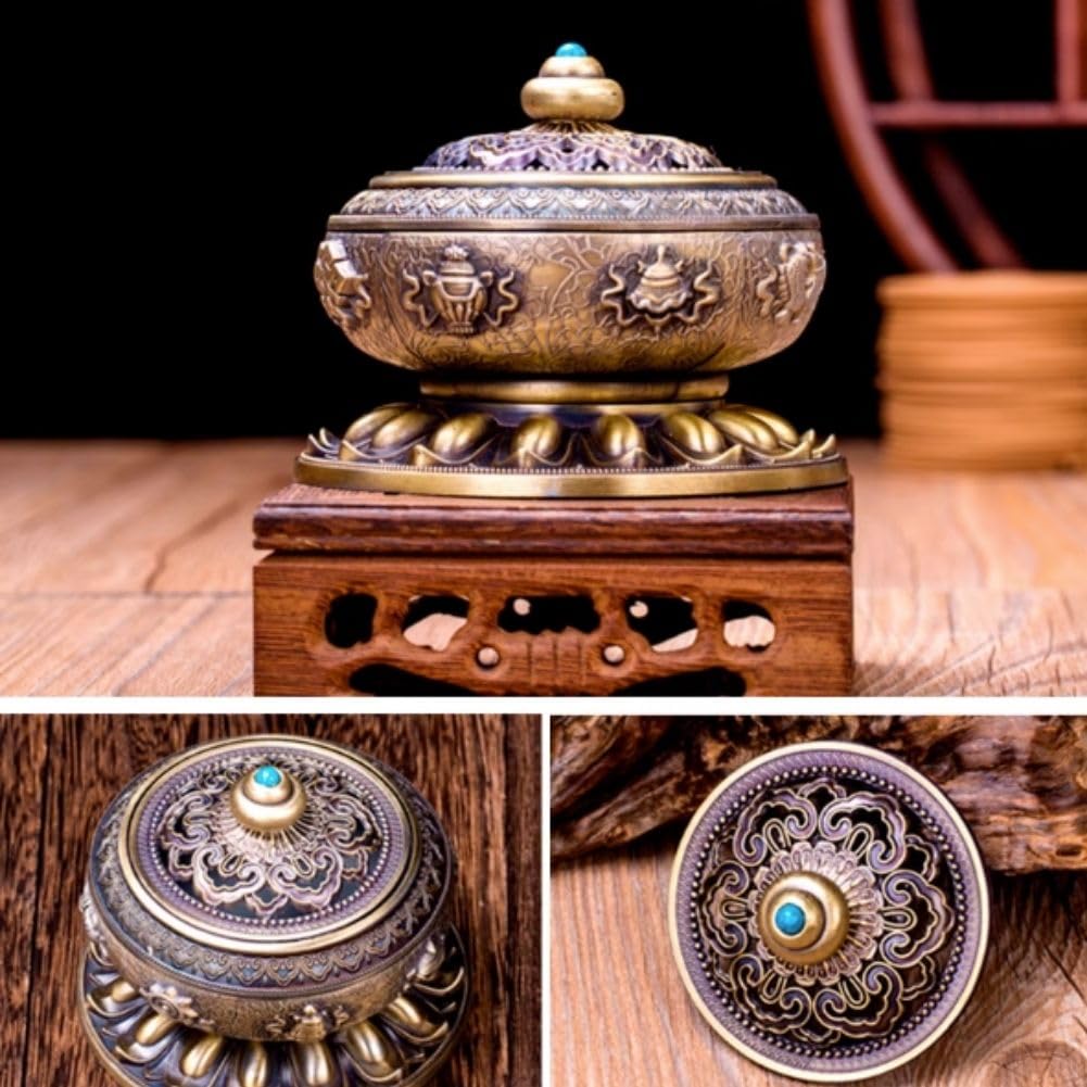 Amazon｜愉しむ香炉 香炉 アジアンテイスト 金属製 足つき 蓋付き