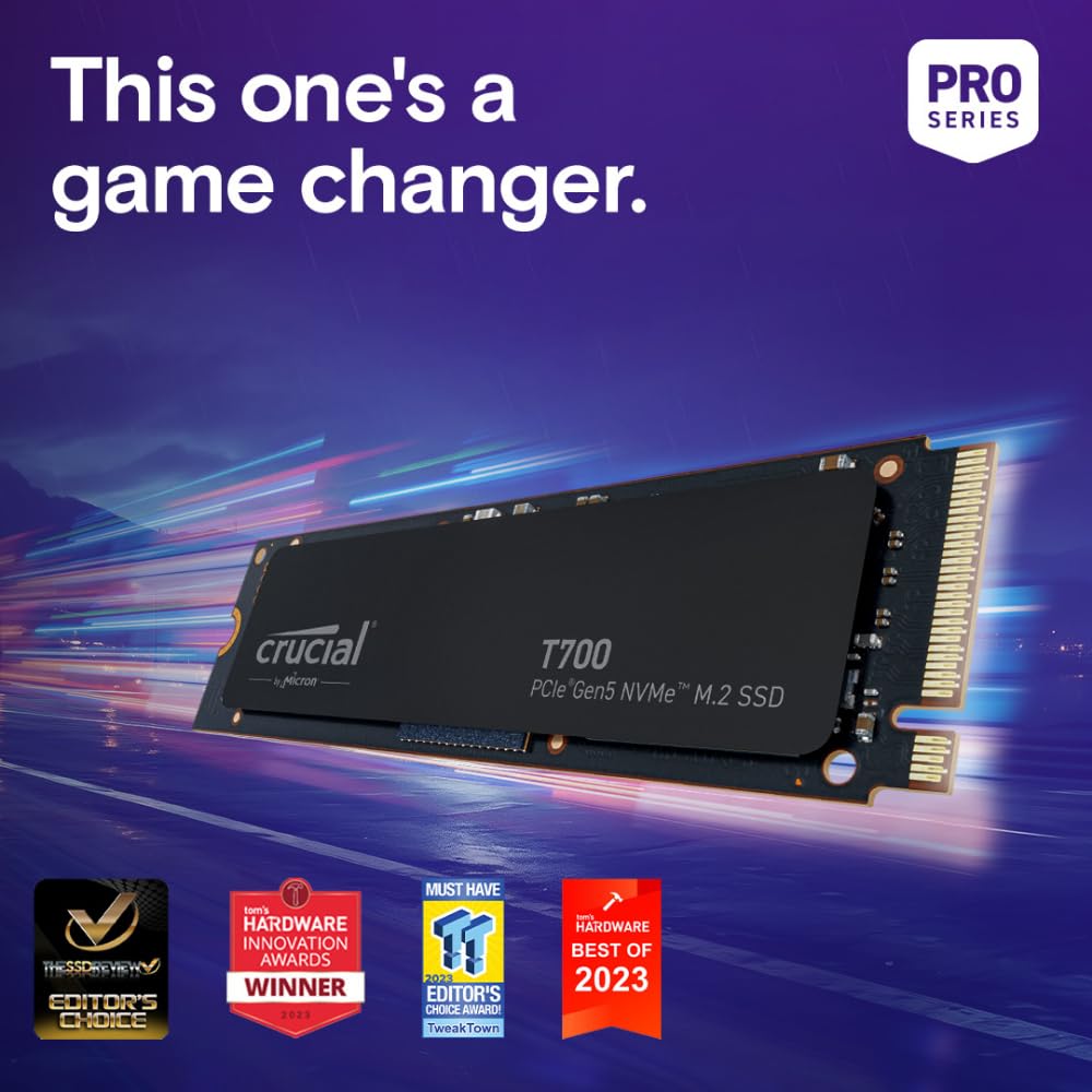 Crucial T700 PCIe Gen5 NVMe 4TB SSD, Up to 12,400MB/s, Intel