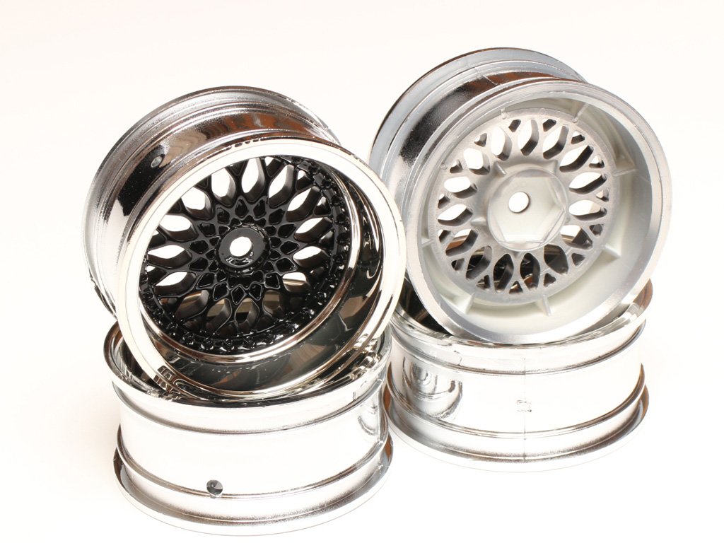 Amazon | 1/10 旧車向け 激深リム クローム/ブラックメッシュホイール4