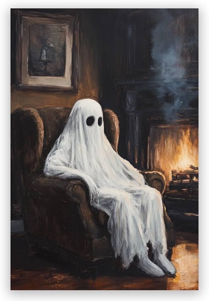 LuminousGateway Ghost in Front of the Fireplace Vintage Oil