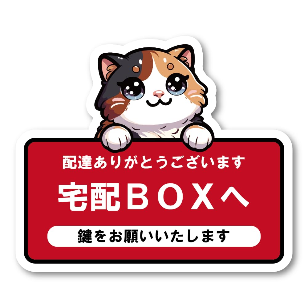 Amazon.co.jp: 宅配BOXステッカー かわいい三毛猫イラスト 配達