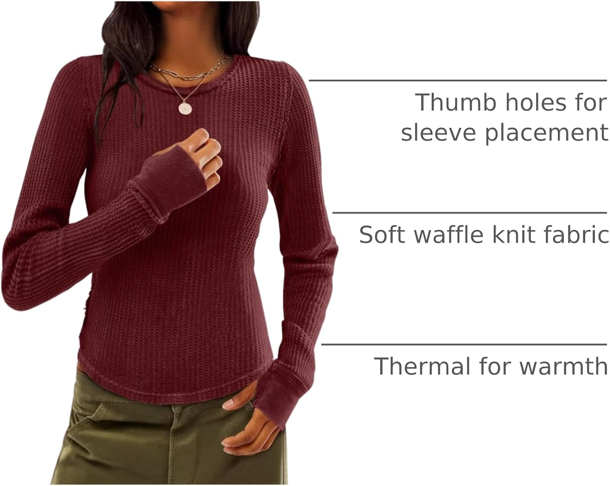 Micticsi Womens Waffle Knit Top Thermal Long Sleeve Shirts Fitted
