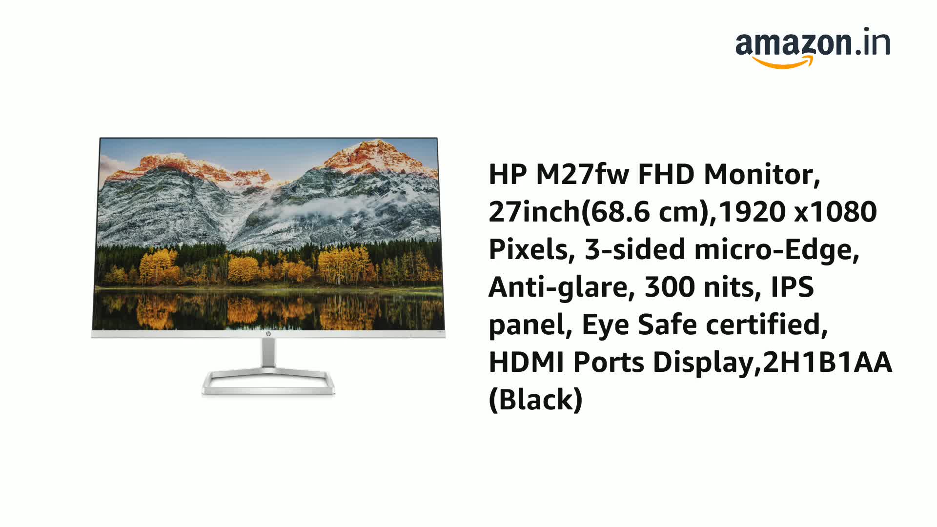 HP M27fw FHD Monitor, 27inch(68.6 cm),1920 x1080 Pixels, 3-Sided