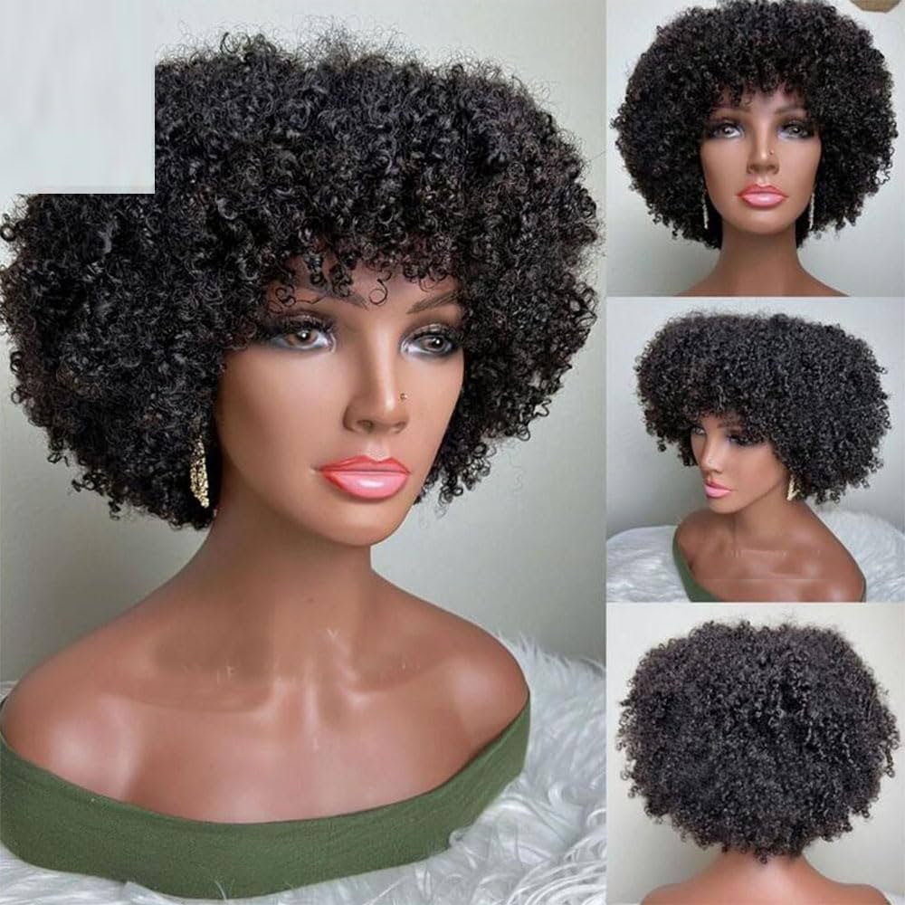 Amazon.com : Hesperis Kinky Curly Human Hair Wig With Bangs Remy