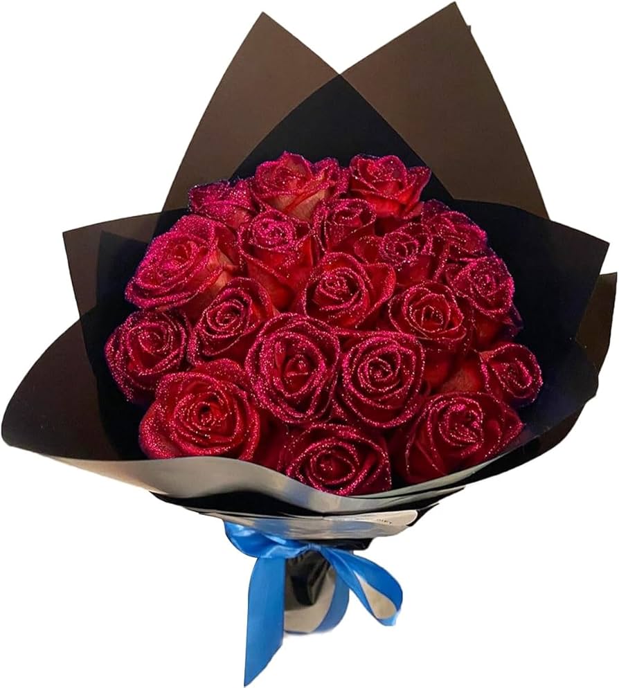 Amazon｜グリッターローズブーケ、ブーケ光沢のあるフェイクローズ