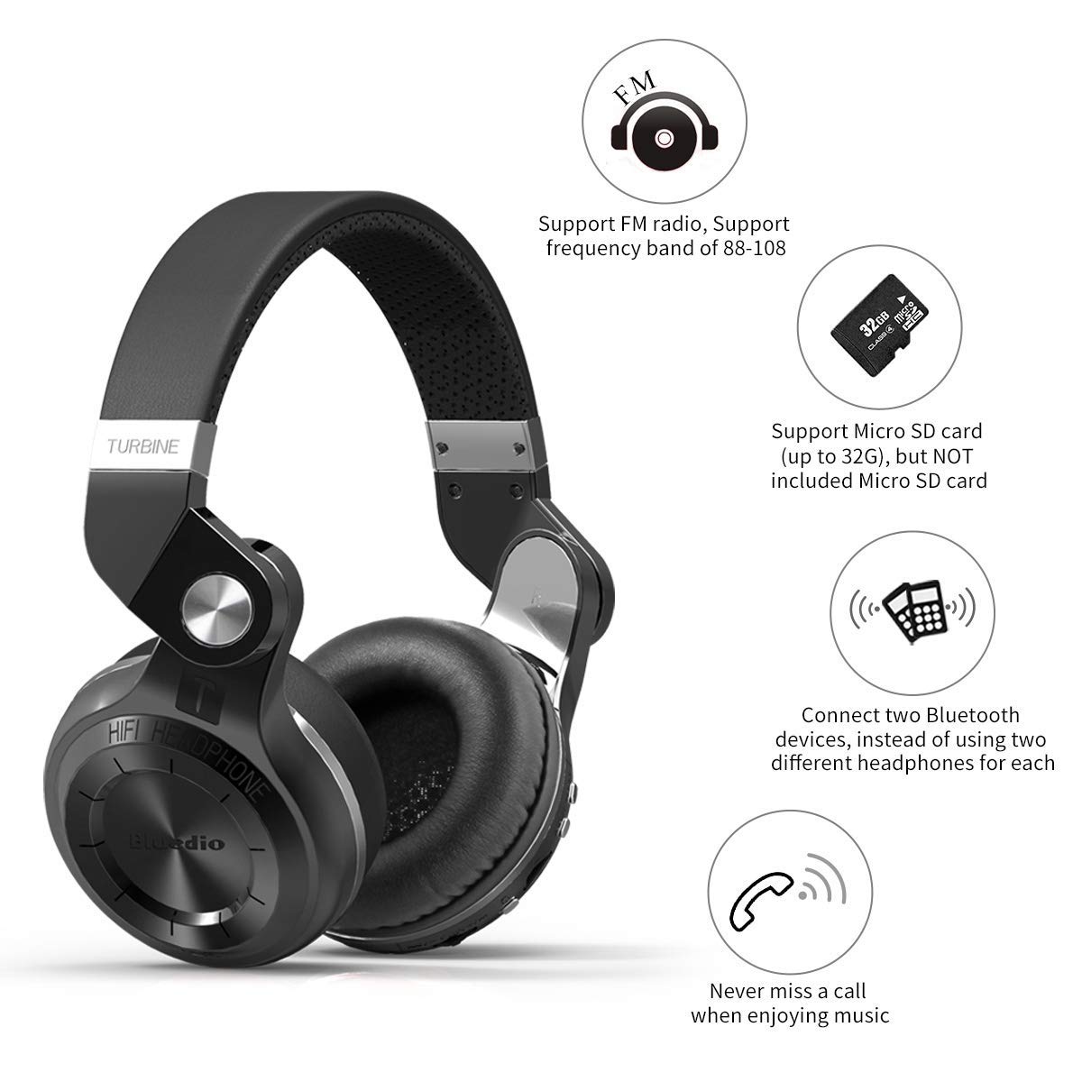 Amazon.com: Bluedio T2 Plus Turbine Wireless Bluetooth Headphones