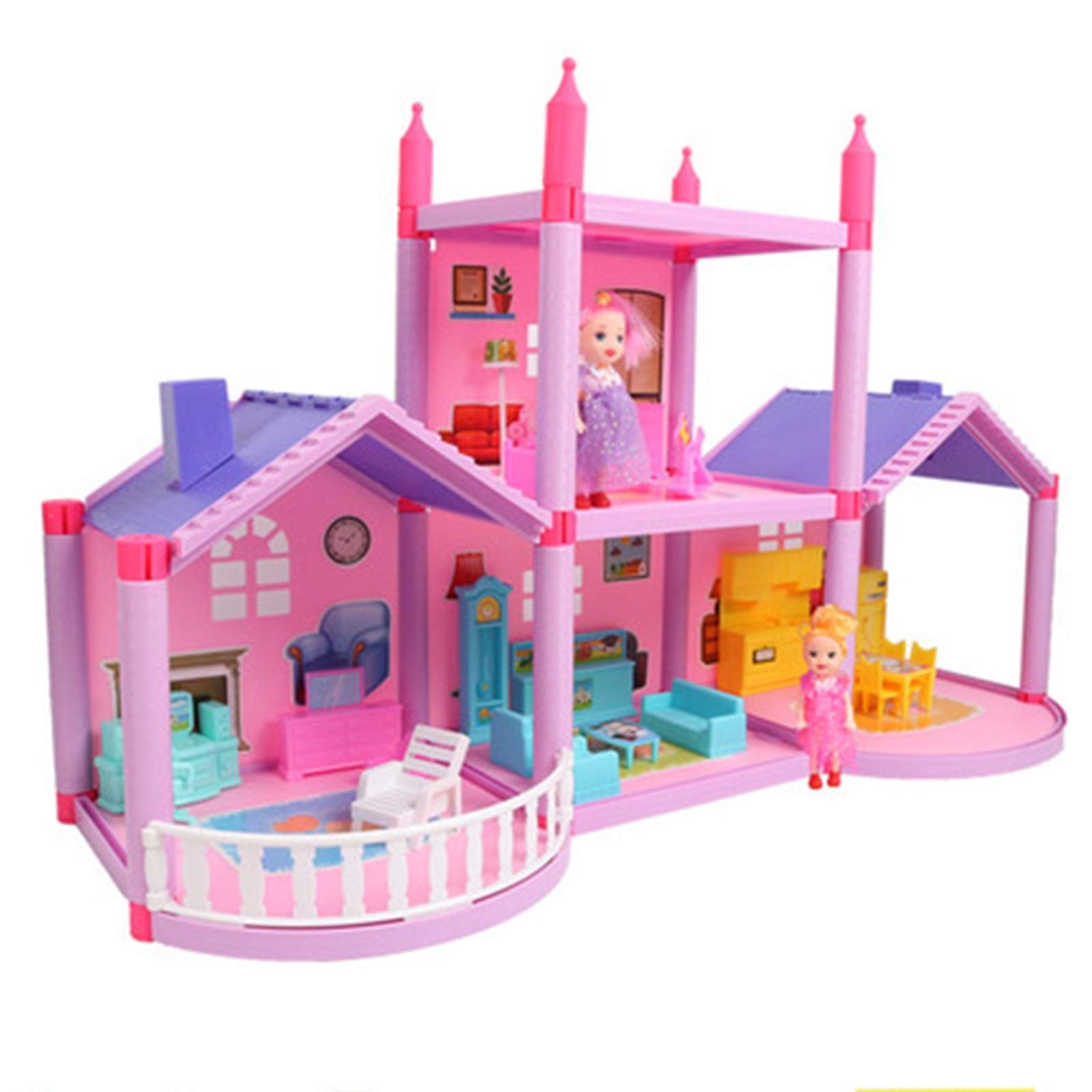 Amazon.co.jp: 人形の家のおもちゃ ピンクの組み立てプリンセスヴィラ