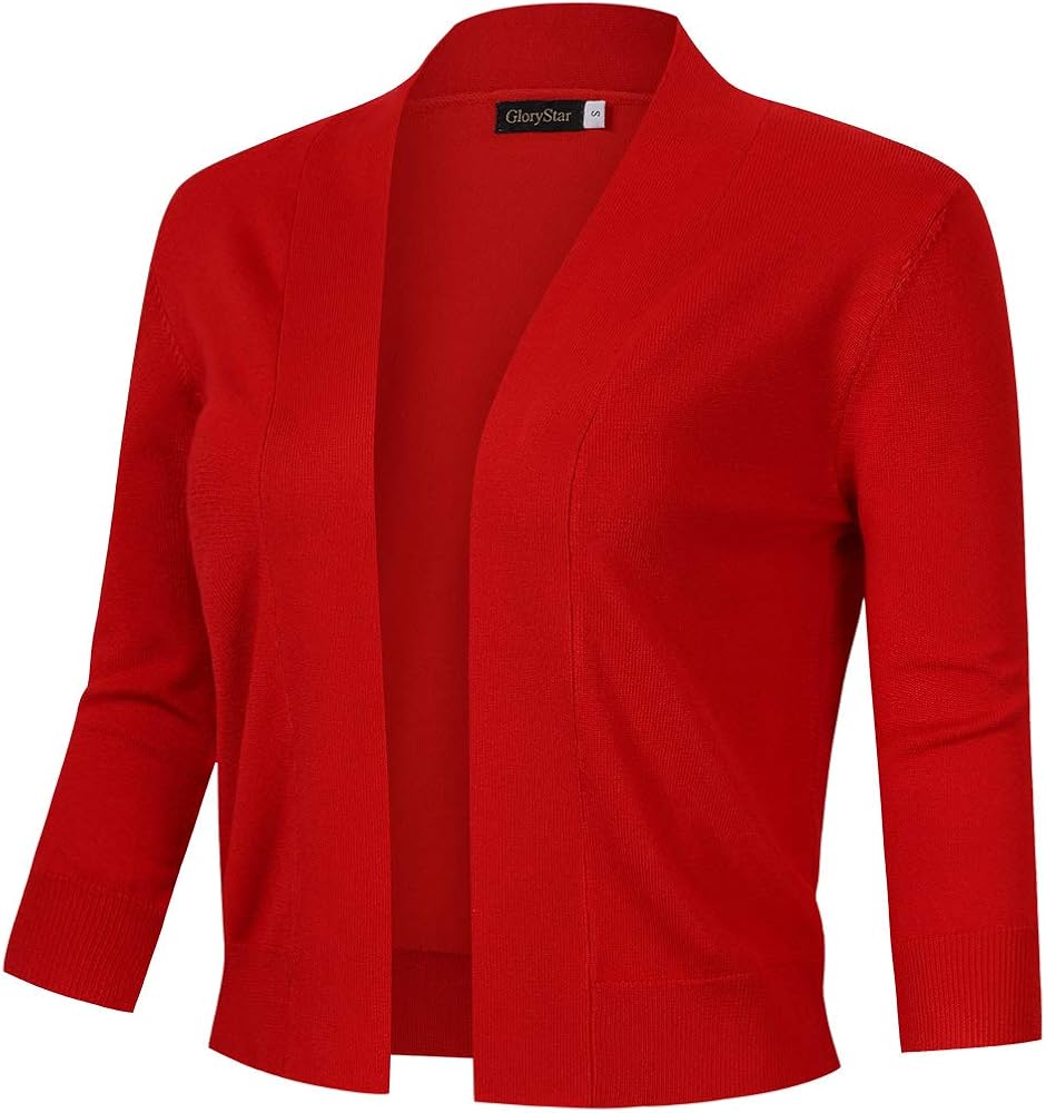 GloryStar Women's 3/4 Sleeve Open Front Cropped Cardigan Sweater