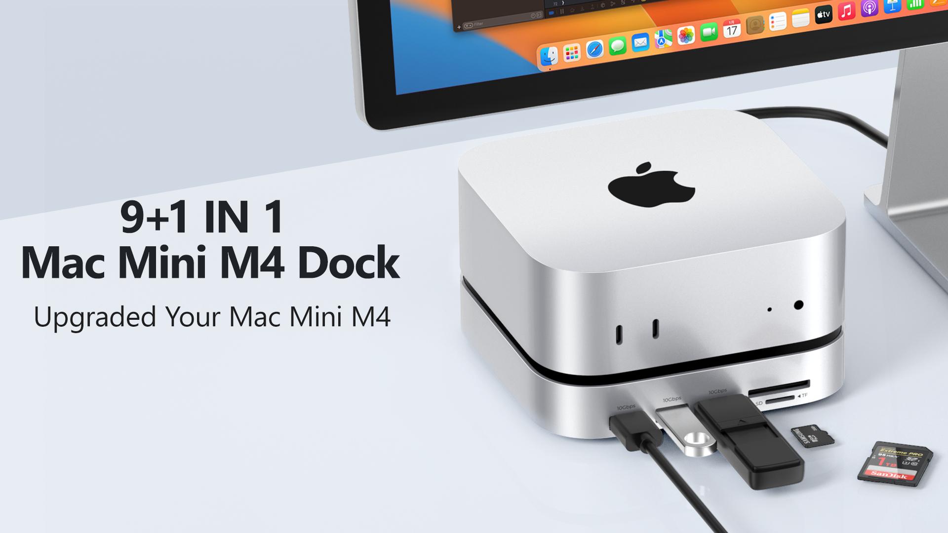 Mac mini M4 Dock, 9 +1 in 1 Mac mini M4 Hub, SSD & Host Dual Ports