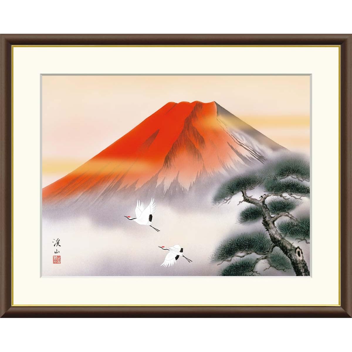 Amazon.co.jp: 絵画 現代日本画 山水画 富士山 赤富士飛翔 伊藤渓山 額