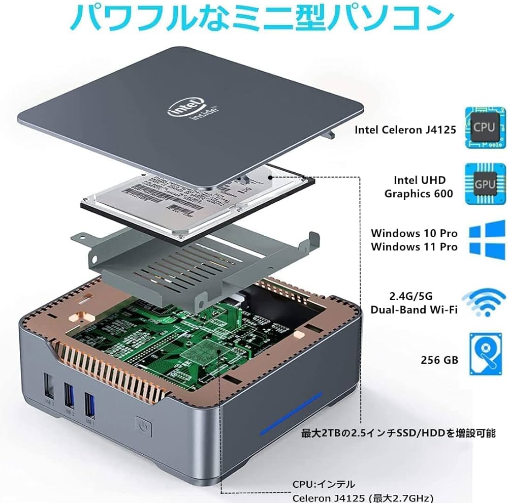 Amazon.co.jp: ミニpc Celeron J4125 Windows 10/Windows11 pro 8GB