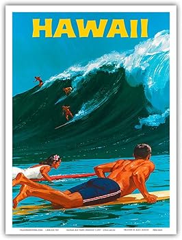 Amazon.com: Hawaii - Big Wave Surfing - Vintage Travel Poster by