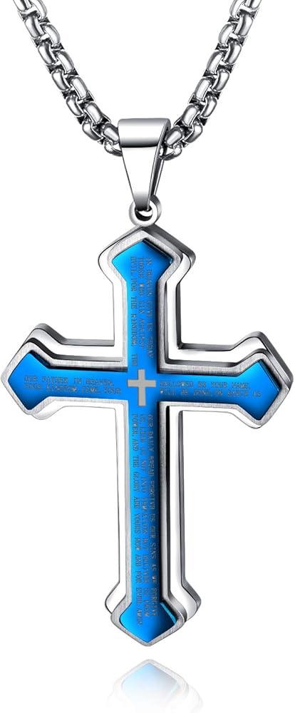 Amazon | Rockyu 人気 ブランド ブルーネックレス メンズ 十字架