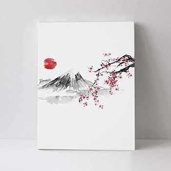 Amazon.co.jp: 富士山 桜 さくら 和風柄 日本画 水墨画 水彩絵 アート