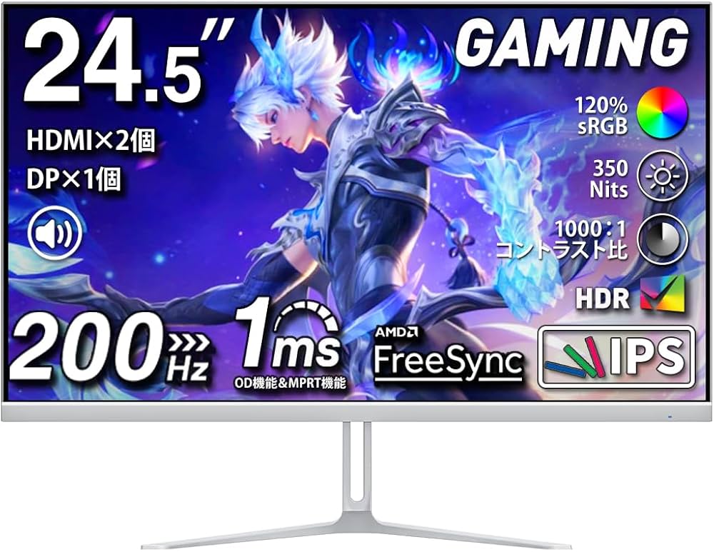Amazon.co.jp: cocopar モニター 白 ゲーミングモニター 200Hz/180Hz