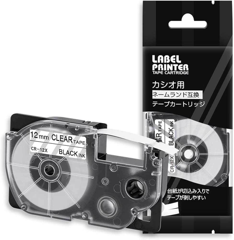 Amazon | 1個 12mm 透明地黒文字 CR-12X と互換性のある カシオ ラベル