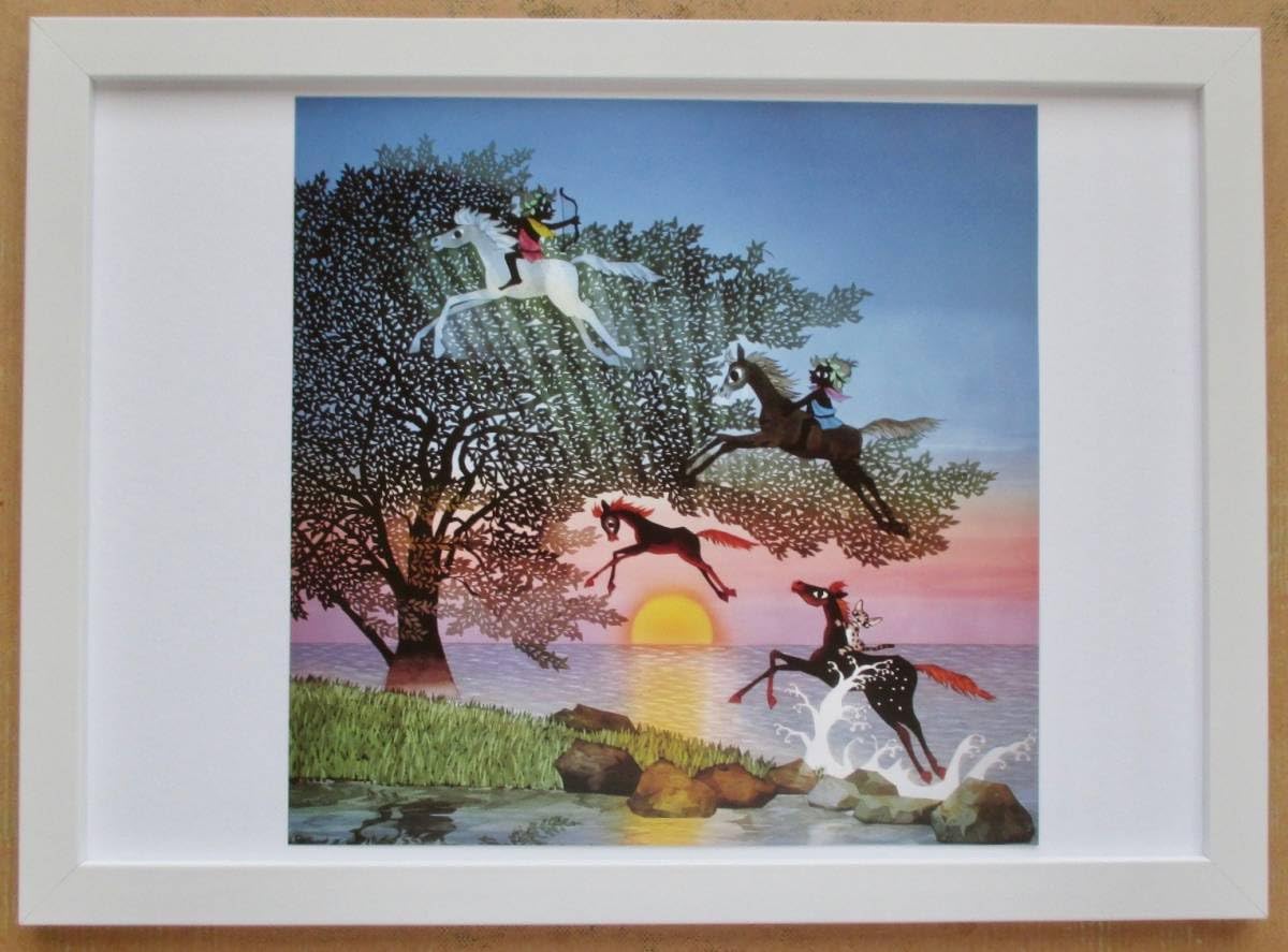 Amazon.co.jp: 藤城清治「馬がとぶ」 画集画 A4額入り : ホーム＆キッチン