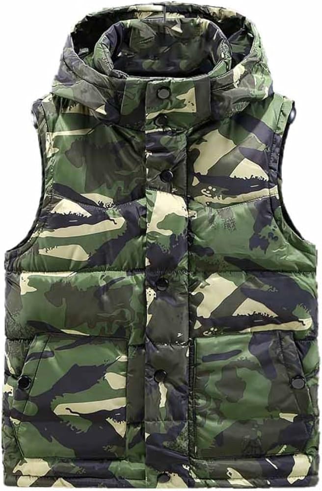 Amazon | [lsjdln] ベスト メンズ 中綿入り 迷彩柄 フード取り外し可