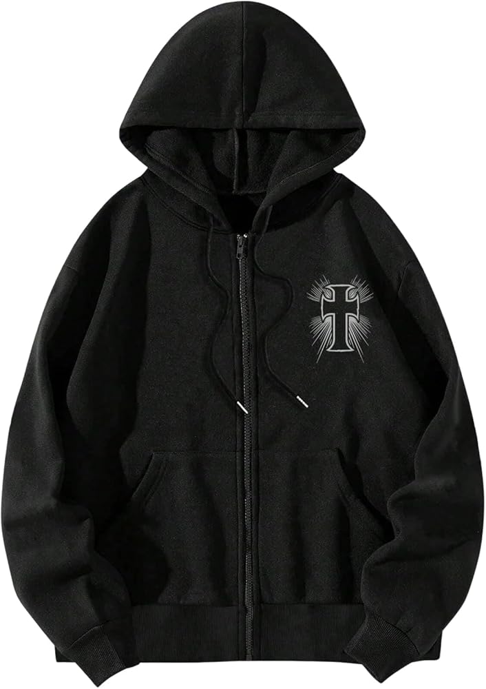 Amazon.com: SHENHE Men's Zip Up Hoodie Wings Cross Print Graphic