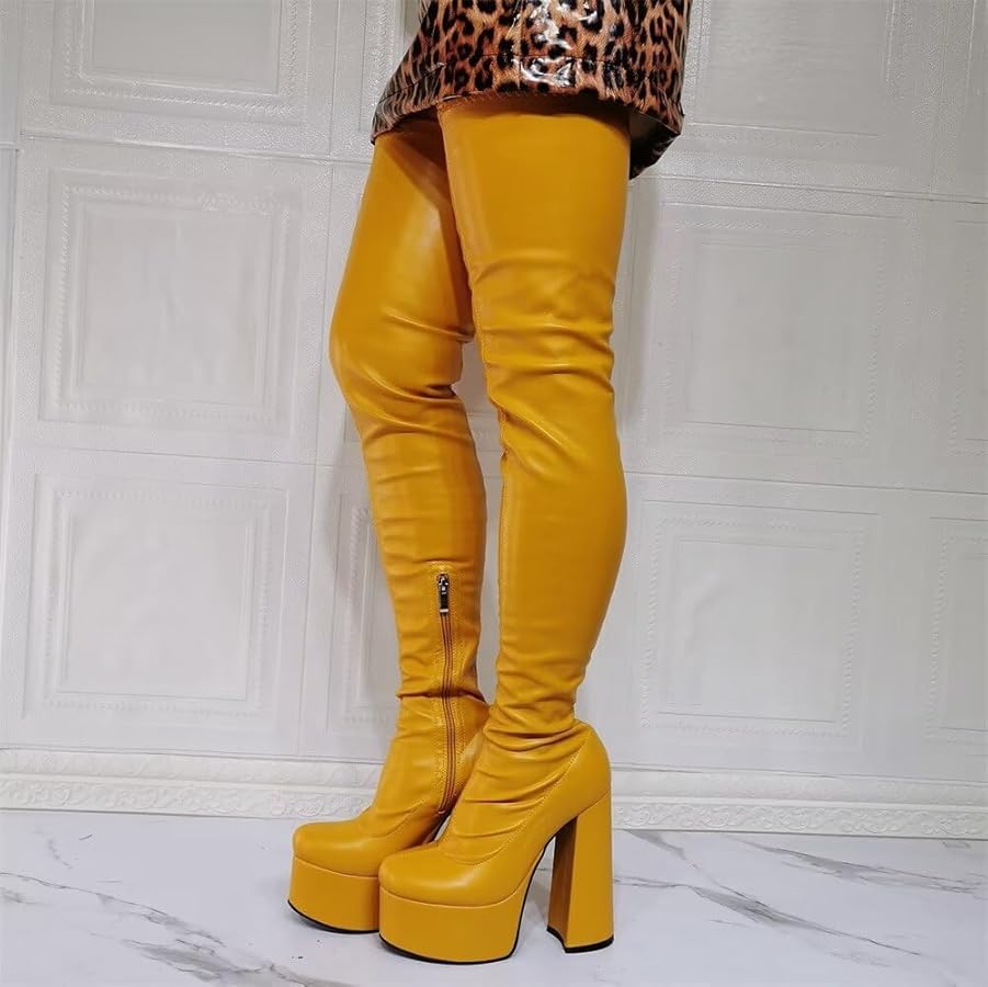 Frankie Hsu Punk Platform Chunky Over The Knee Boots, Gogo Deep