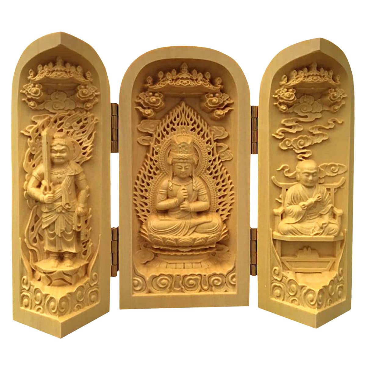 Amazon｜仏像 柘植木彫り 三開仏 (真言宗三尊：大日如来・弘法大師