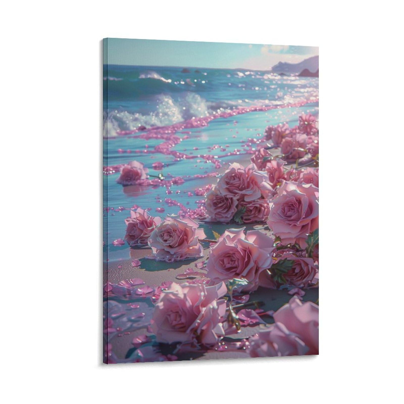 Amazon.co.jp: 絵画 海に浮かぶ美しいピンクのバラインテリア 絵画